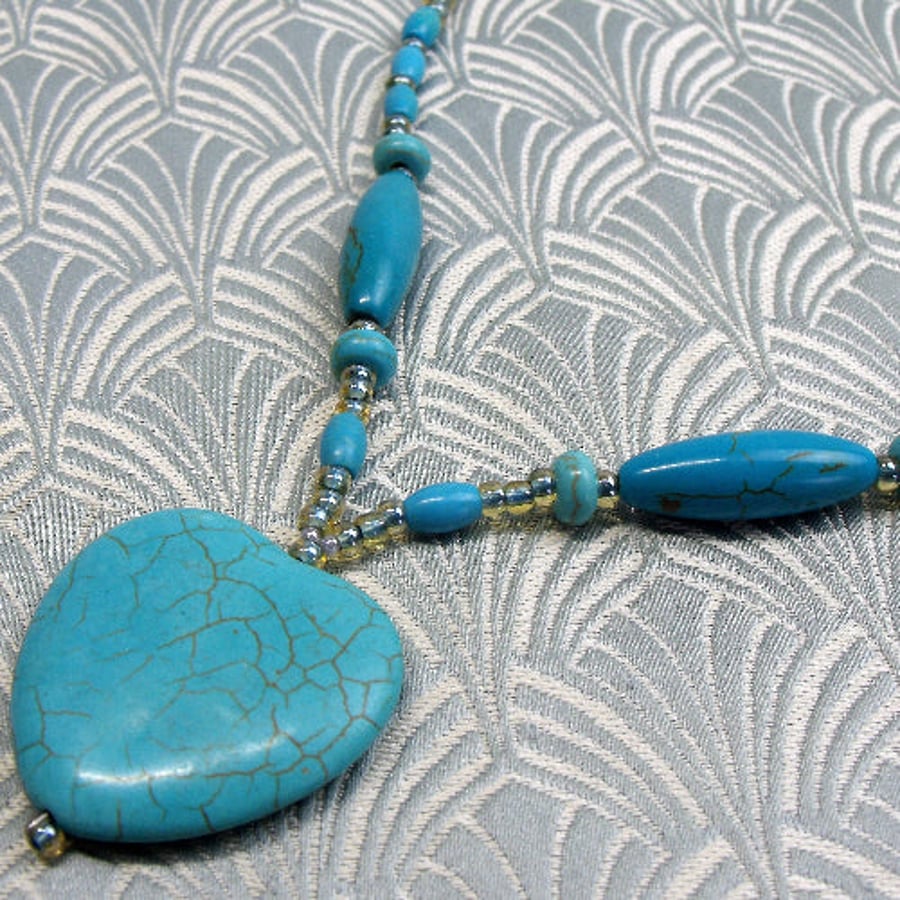 Blue Turquoise Necklace, Blue Romantic Necklace, Heart Jewellery Necklace spsA28