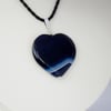 Deep blue banded agate heart pendant necklace   
