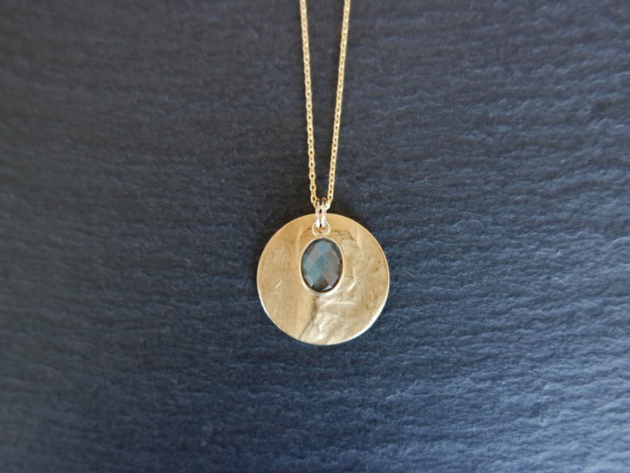 Labradorite Gemstone Necklace, gold blue, 925 Silver, gold Vermeil