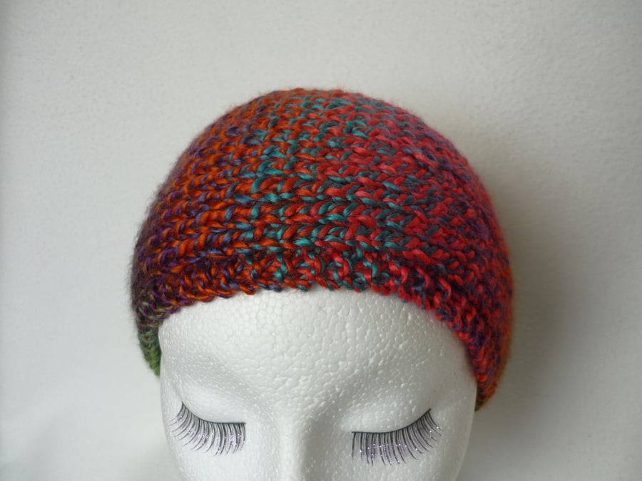 Ladies Hand Knitted Headband or Ear Warmer in Multicoloured Variegated Yarn