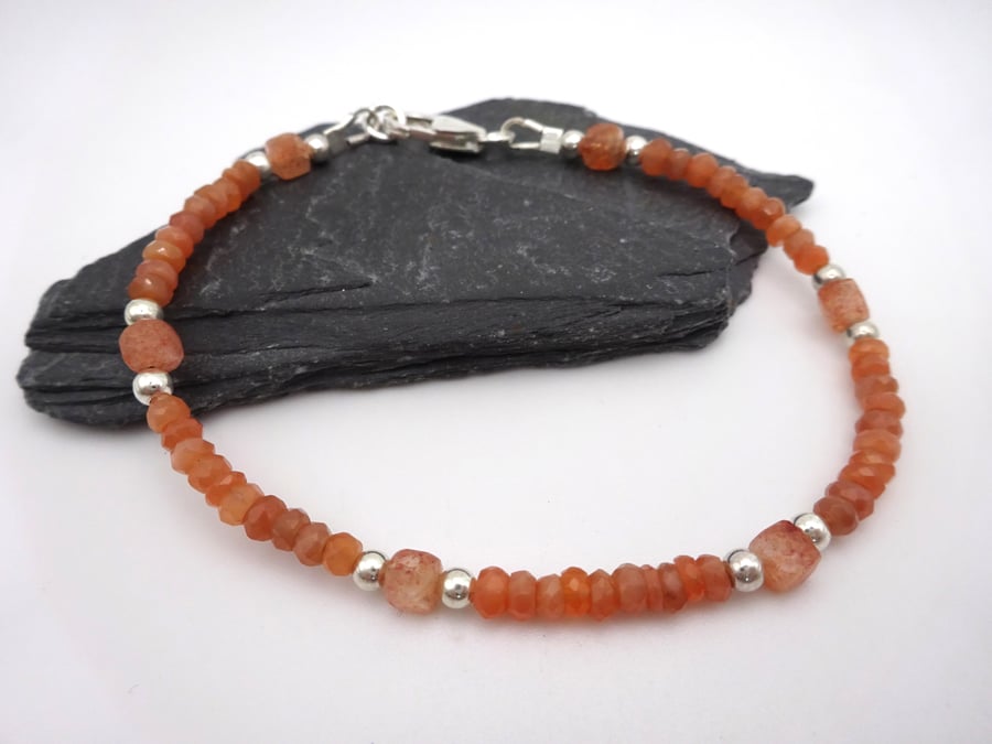peach moonstone and sunstone gemstone bracelet