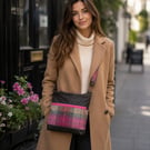 Wax Canvas and wool tweed crossbody bag brown and pink zip top shoulder bag 