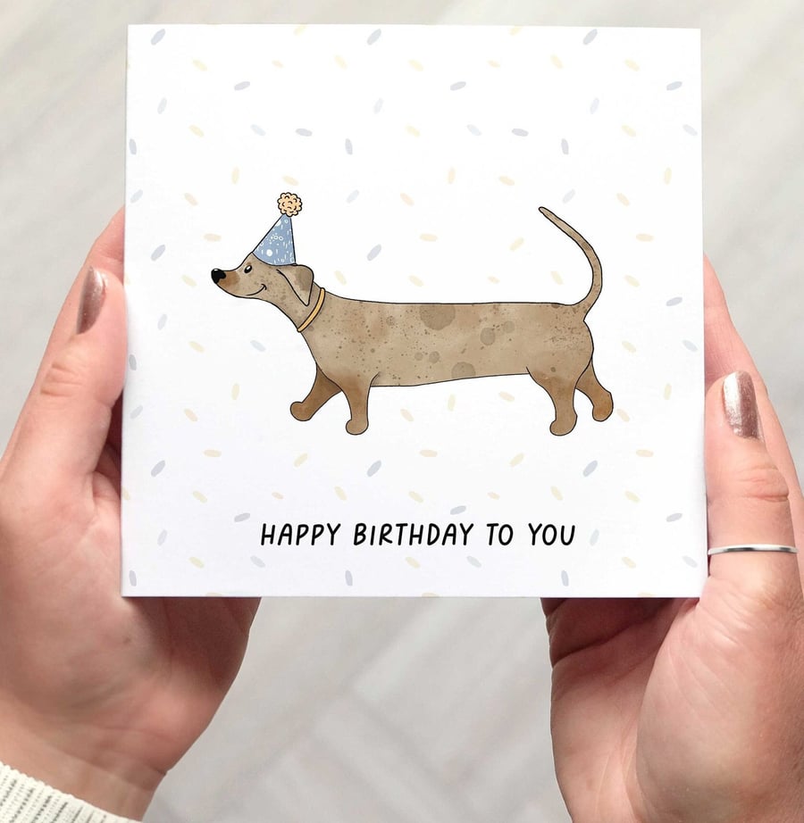 DACHSHUND BIRTHDAY card, a super cute illustrated dog card 