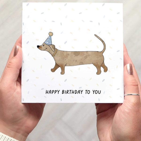 DACHSHUND BIRTHDAY card, a super cute illustrated dog card 
