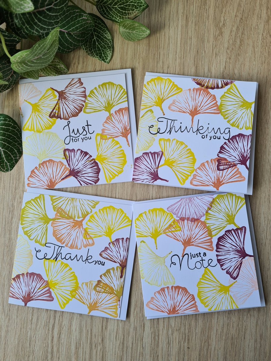 4 ginkgo leaf notecards thank you cards handprinted art