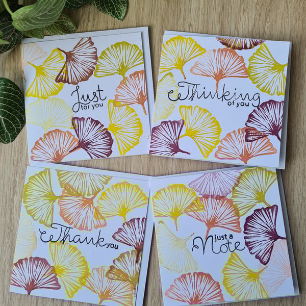 4 ginkgo leaf notecards thank you cards handprinted art