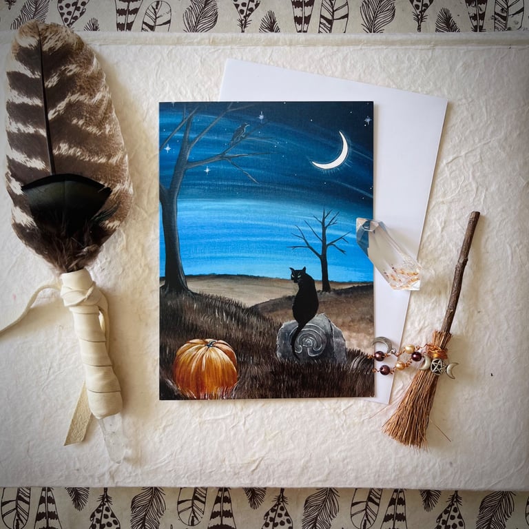 Samhain Card Magical Greetings Card (Pagan, Wiccan, Halloween, Black Cat)