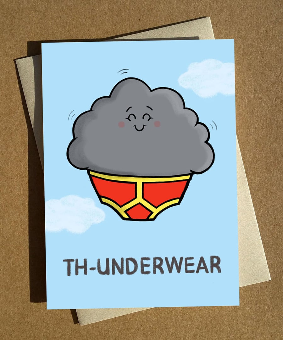 Thunderwear Cartoon Pun Birthday Card A6 - Funny Weather Humour Greetings Card