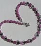 Strawberry Quartz & Black Hematite Gemstone Beaded Silver Heart Necklace - Image 3