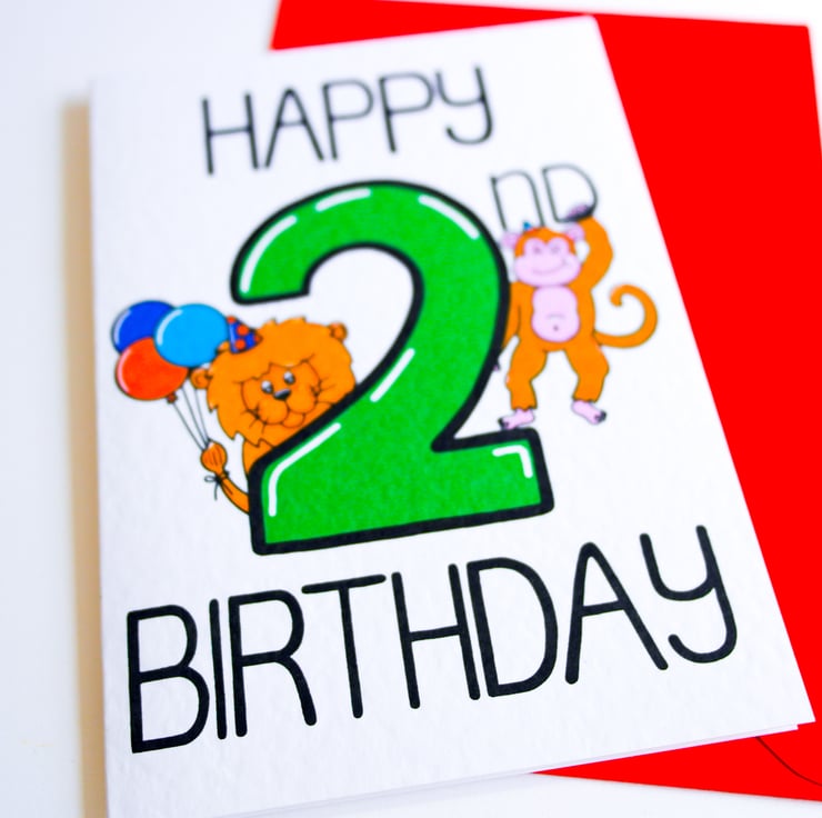 Happy 2nd Birthday card, animal Birthday Card f... - Folksy
