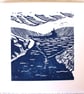 Original linocut Estuary Scene card - Image 1