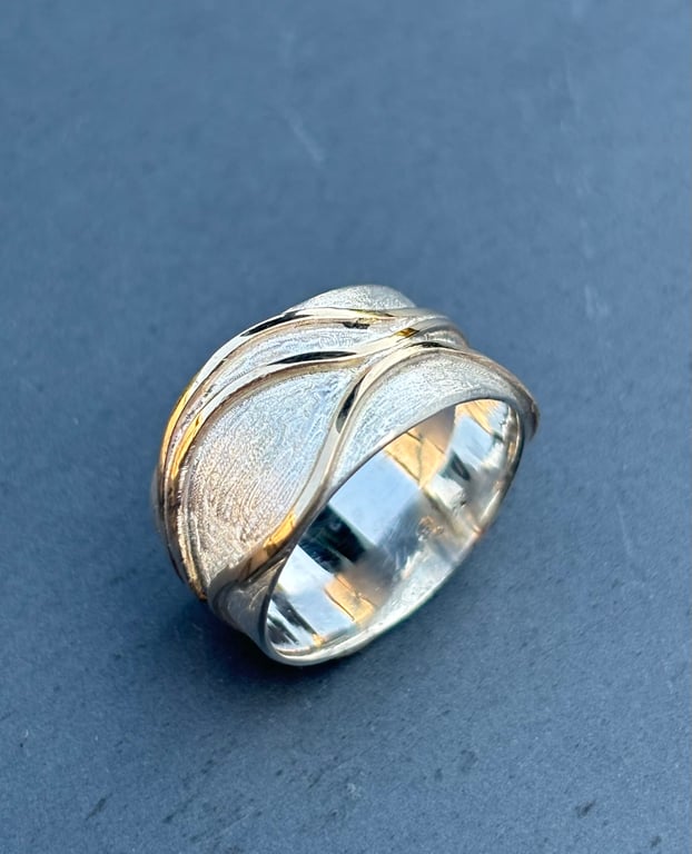 Gold Waves Ring, wave ring, sea ring, ocean ring, gold and silver ring, waves, 