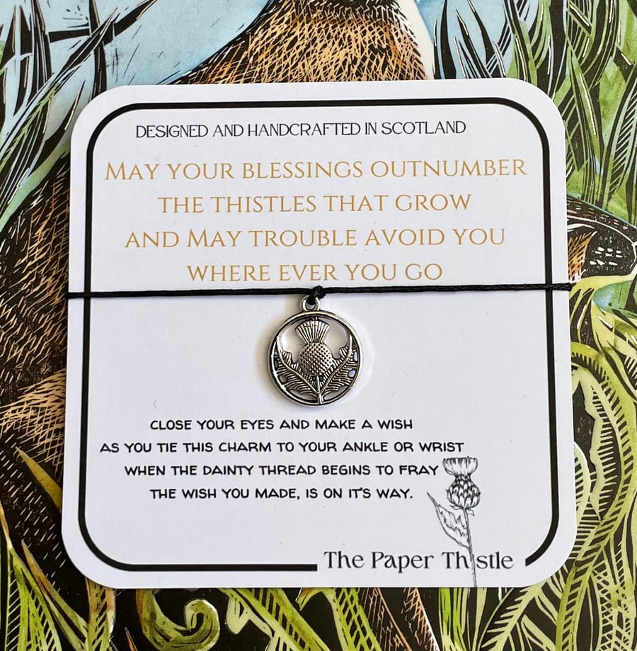 Scottish Blessing Thistle Charm Wish Strings -personalised