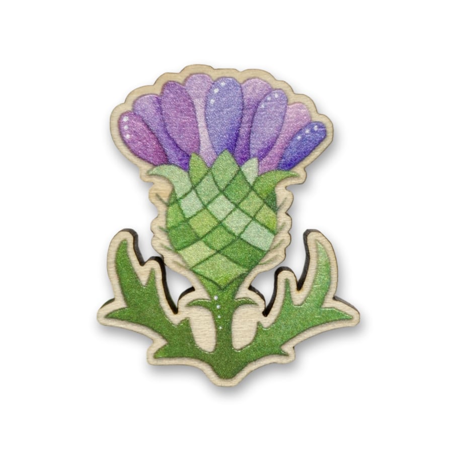 Wooden Pin Badge - Scottish Thistle - Maple Wood Brooch - Gifts from Scotland
