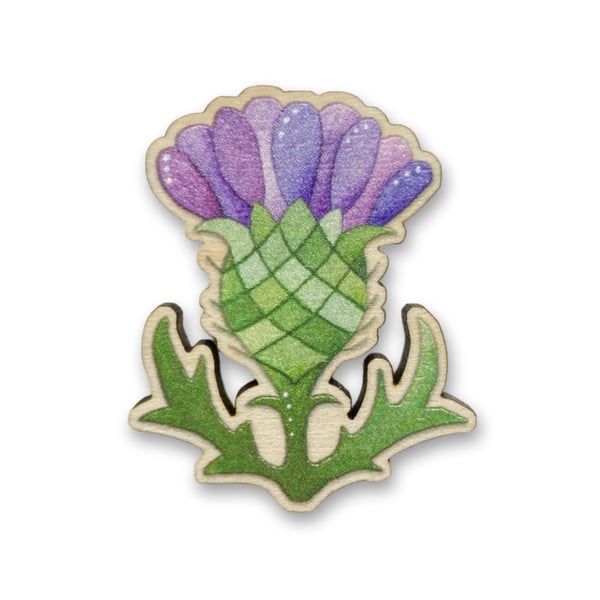 Wooden Pin Badge - Scottish Thistle - Maple Wood Brooch - Gifts from Scotland