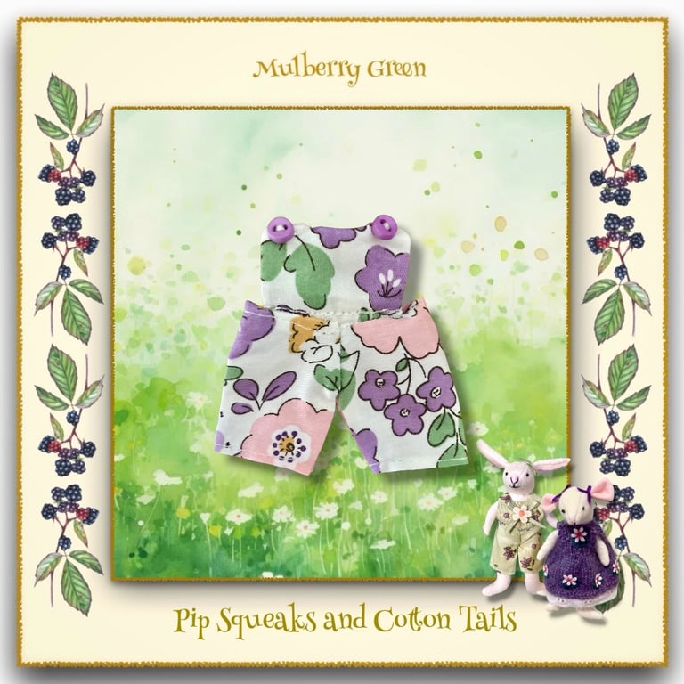 Lavender and Pink Flowered Dungarees to fit the Pip Squeaks and Cotton Tails 