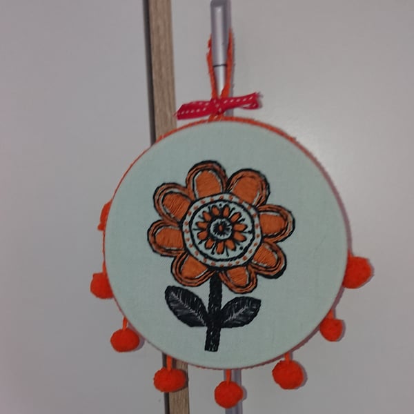 Retro flower embroidery hoop art
