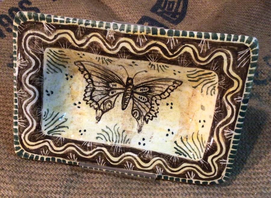Square Earthenware Butterfly Dish 