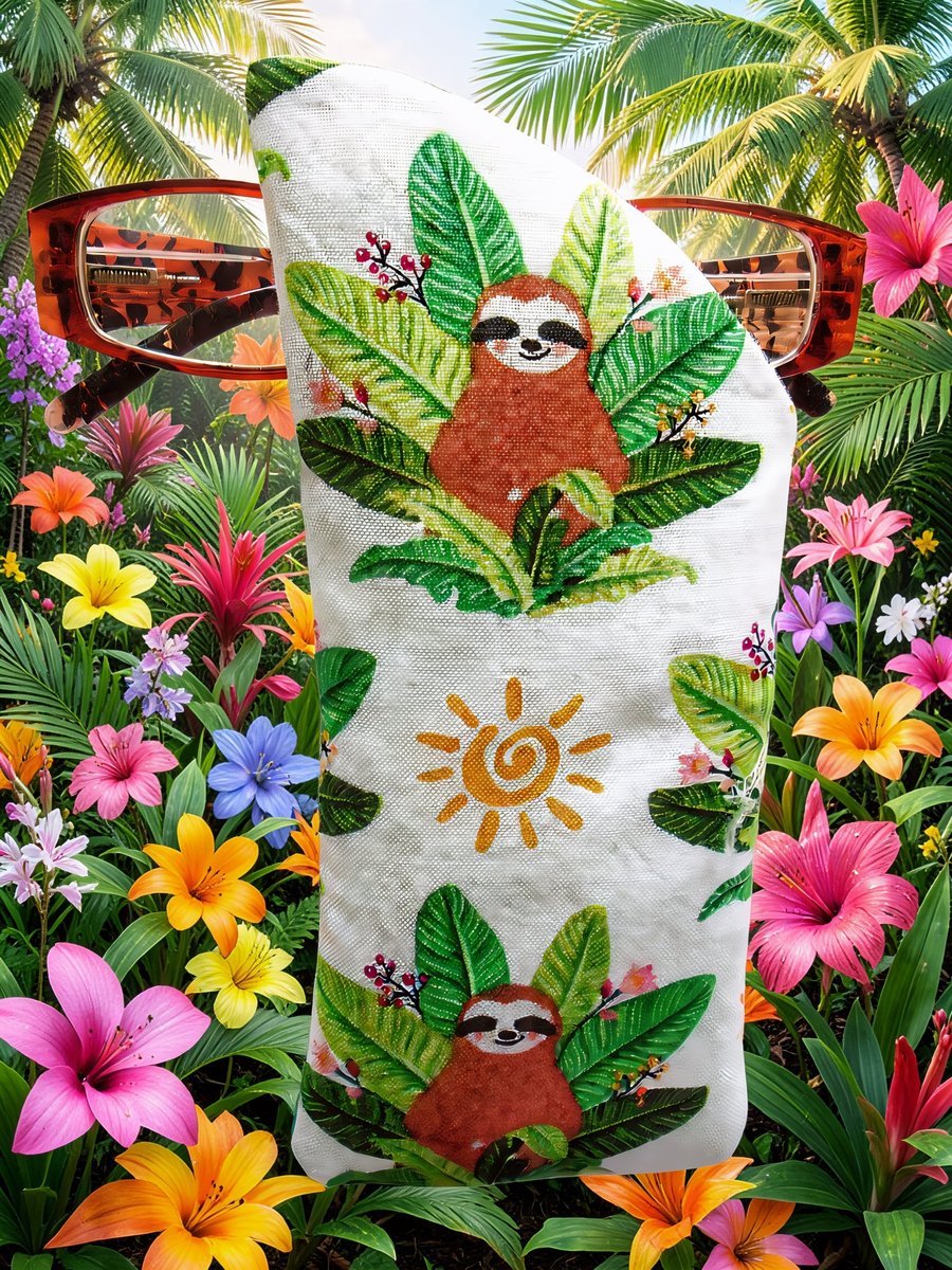 Cute Sloths White Cotton Glasses Case 