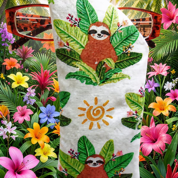 Cute Sloths White Cotton Glasses Case 