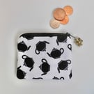 Coin purse teapot fabric perfectly imperfect black and white