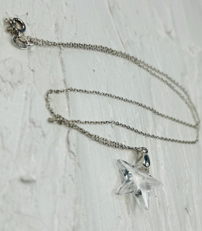 Sterling Silver Necklace with Crystal Star Pendant 
