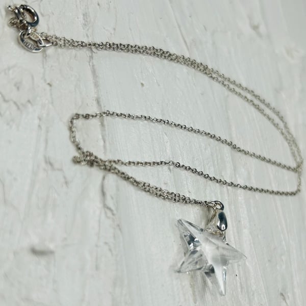Sterling Silver Necklace with Crystal Star Pendant 