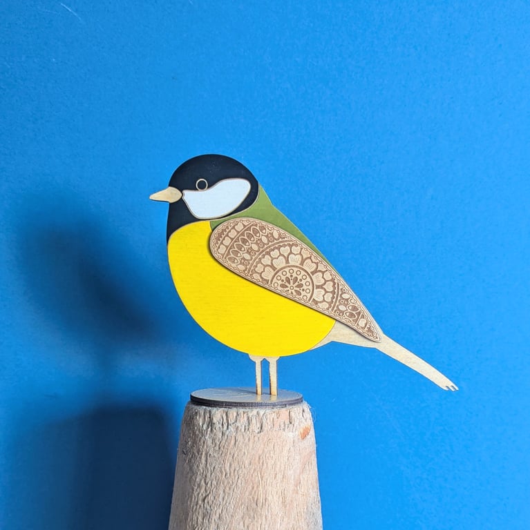 Standing Wooden Great Tit Bird Decoration