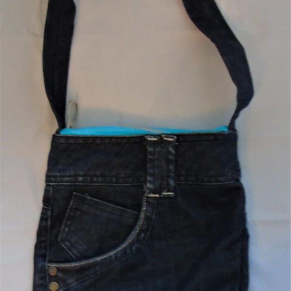 Dark Upcycled Denim Shoulder  Bag