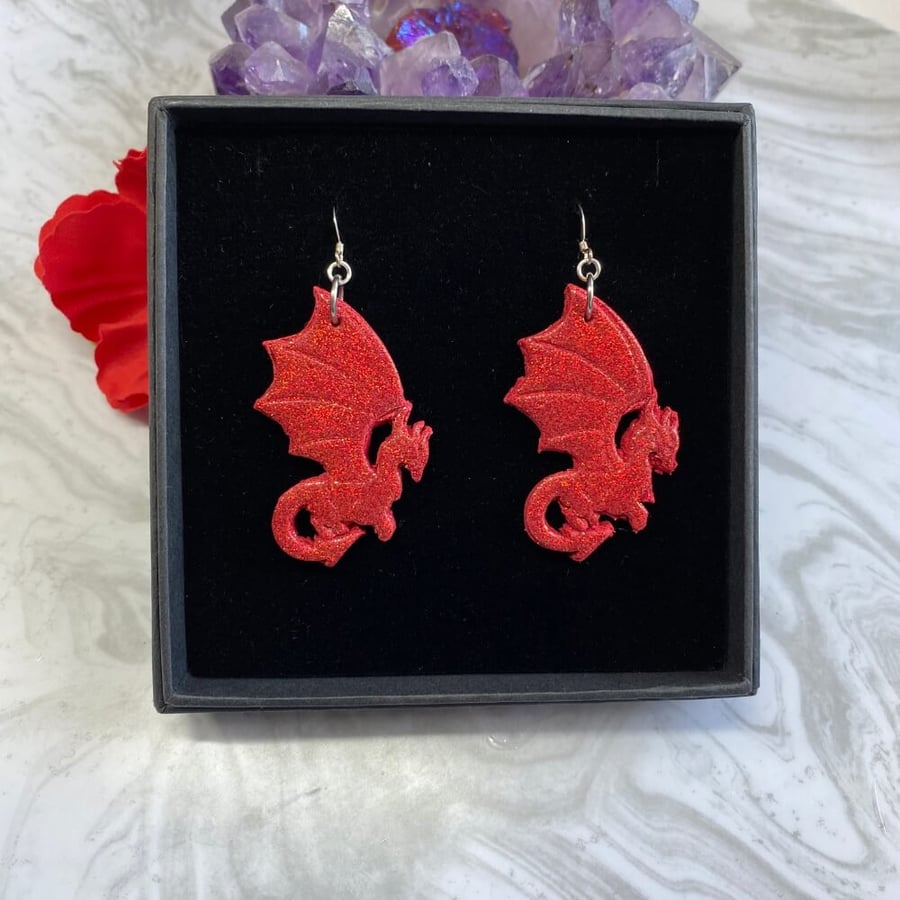 Red dragon glitter earrings