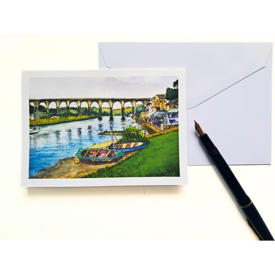 Blank Greetings Card Calstock Viaduct Cornwall From Original Painting size A6