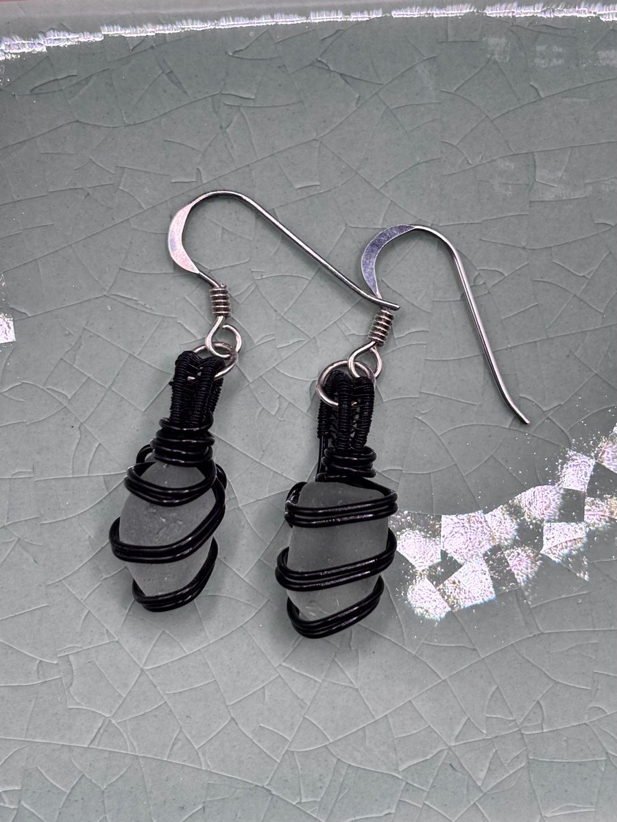 Scottish sea glass Sterling Silver fish hook earrings - Unique gift