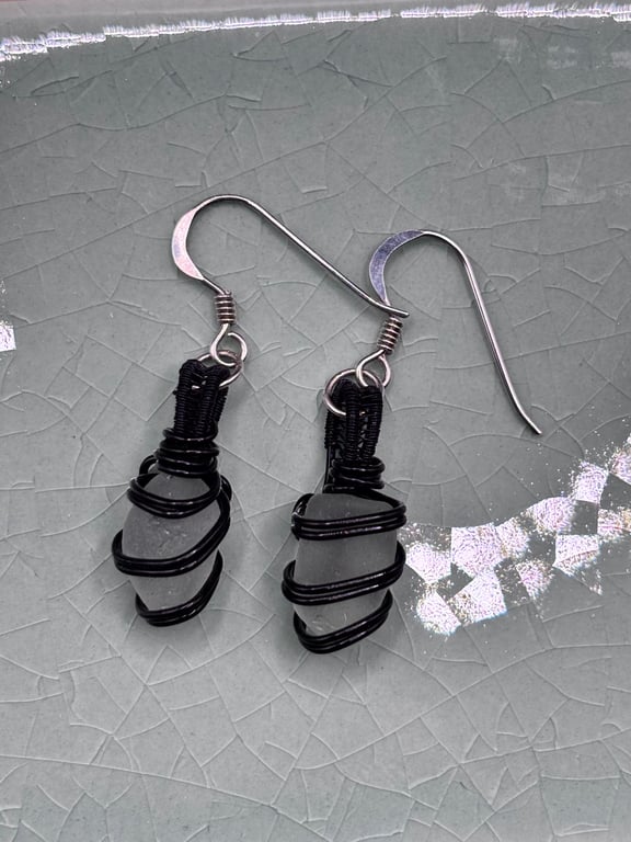 Scottish sea glass Sterling Silver fish hook earrings - Unique gift