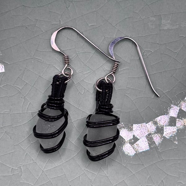 Scottish sea glass Sterling Silver fish hook earrings - Unique gift