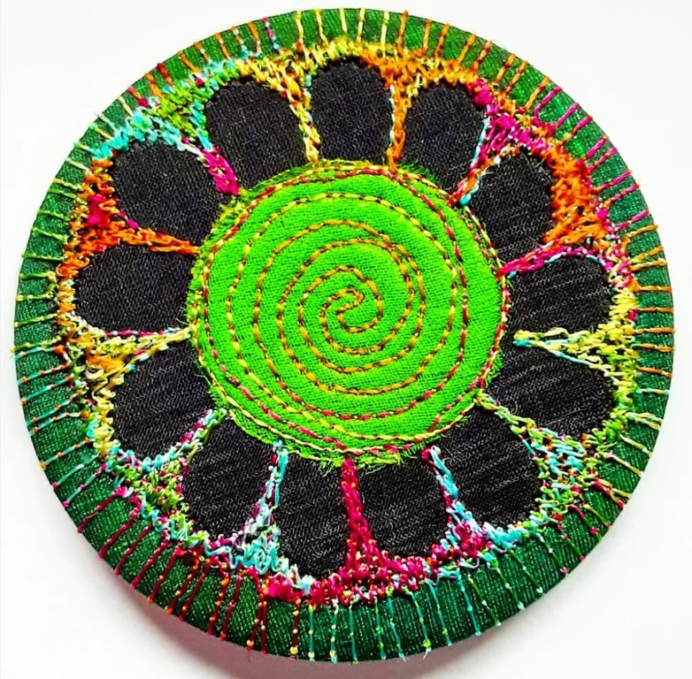 58mm Fabric Pocket Mirror with Free Machine Embroidery