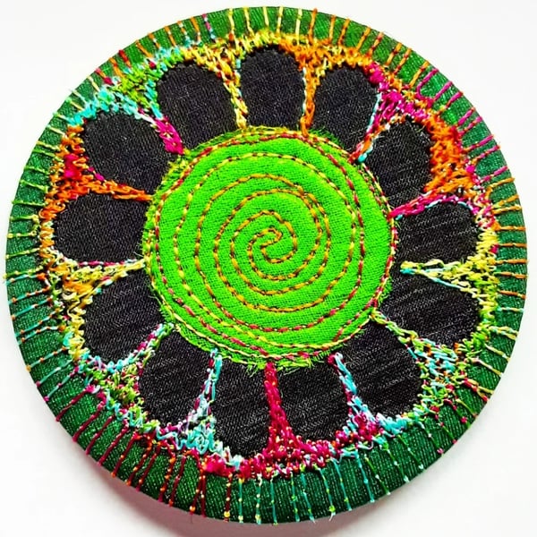 58mm Fabric Pocket Mirror with Free Machine Embroidery