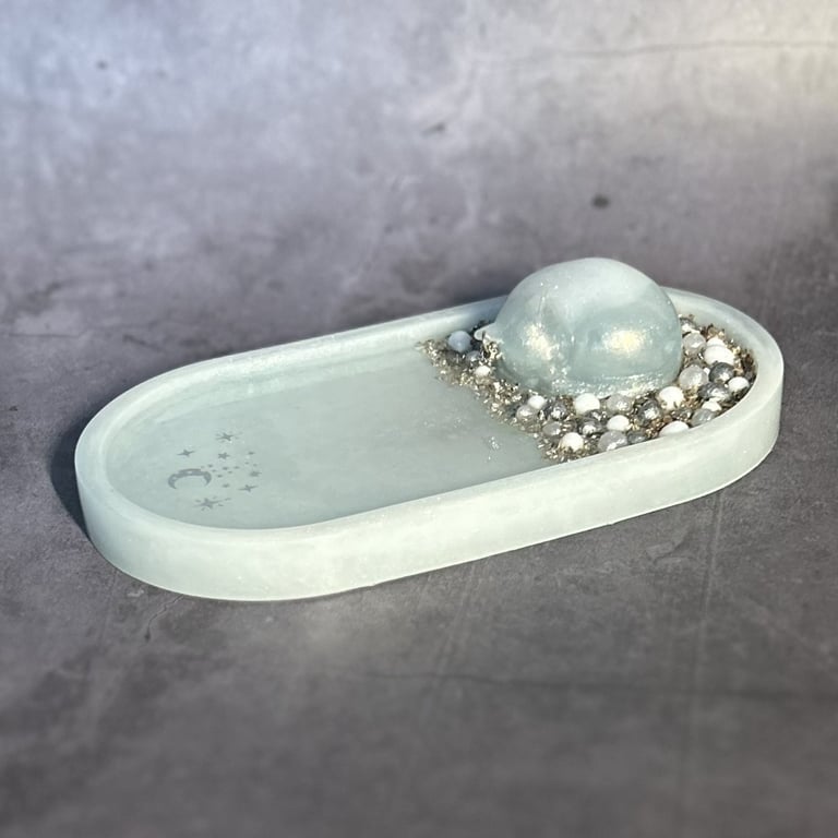 Celestial Resin Tray with Sleeping Feline Spirit - The Silence