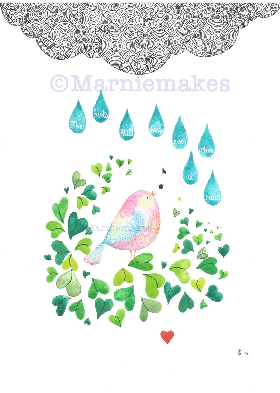 Even When it Rains - Unframed A4 Original Illustration 