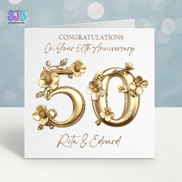 Handmade Personalised 50th Golden Wedding Anniversary Card