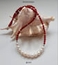 Red Bamboo Coral & Baroque Freshwater Culture Pearl Sterling Silver Necklace  - Image 2
