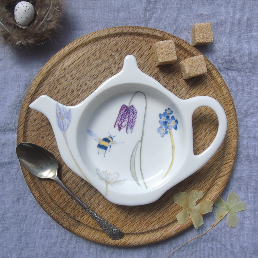 Teabag Dish, spring flowers and bee design
