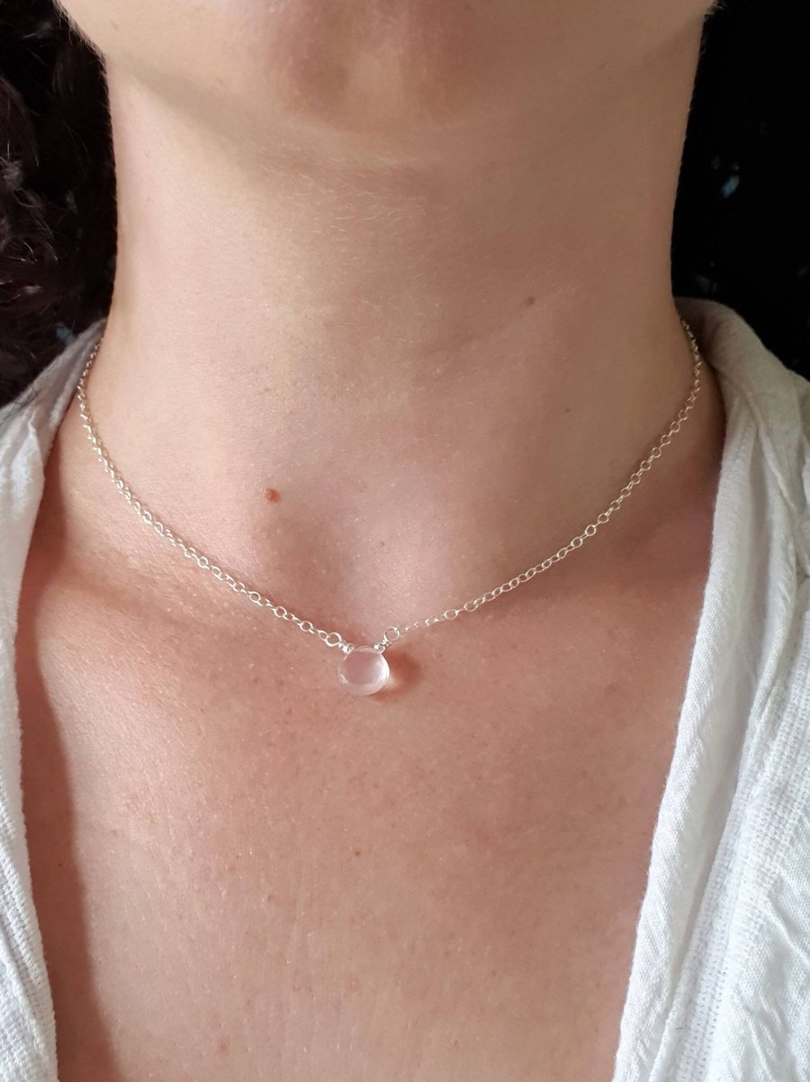Rose quartz and recycled sterling silver necklace for love