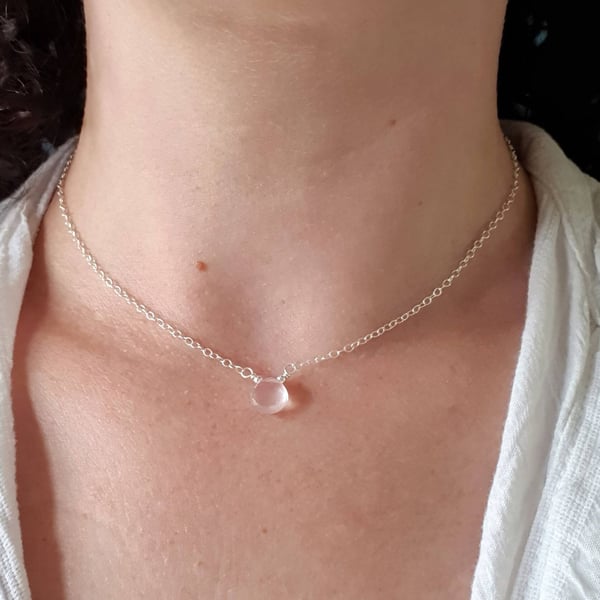 Rose quartz and recycled sterling silver necklace for love