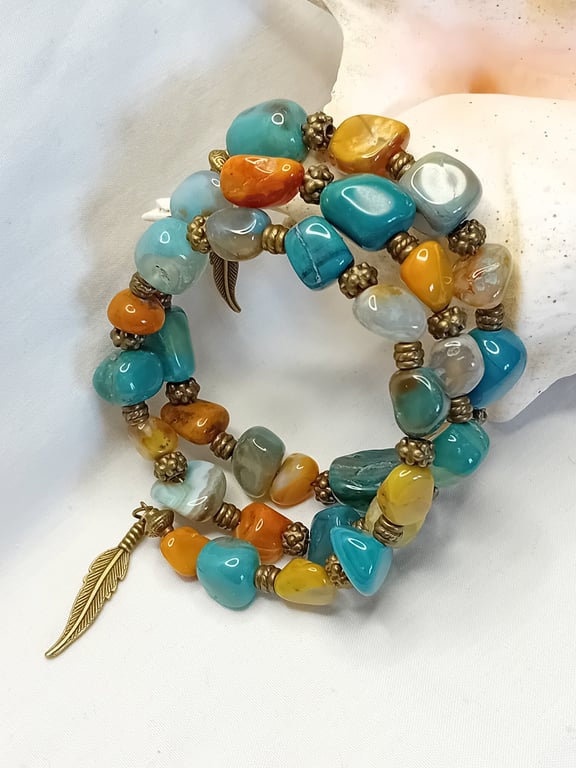 Chunky Agate & Bronze Bracelet