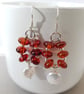Sterling Silver Amber & Pearl Drop Earrings Statement Drop Earrings  - Image 1