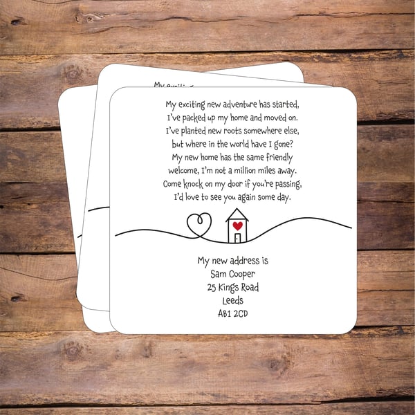 Personalised New Address Flat Note Cards (pack of 6) - New Home, Moving House