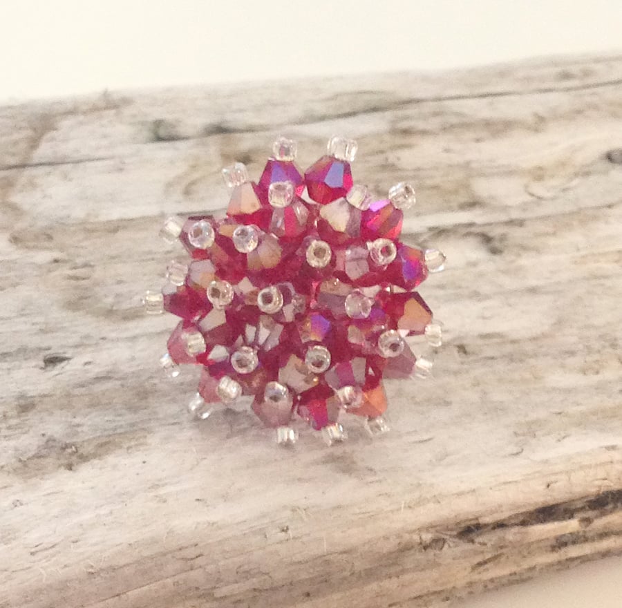 Red Crystal Bead Ring - UK Free Post