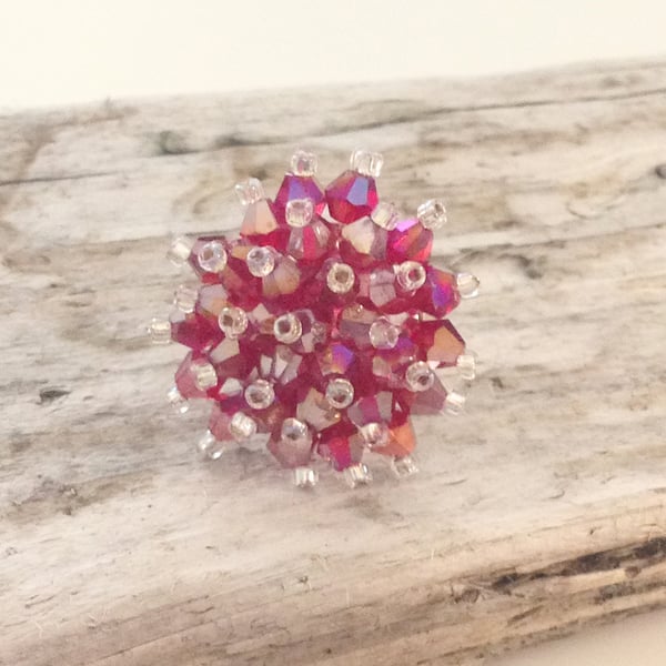 Red Crystal Bead Ring - UK Free Post