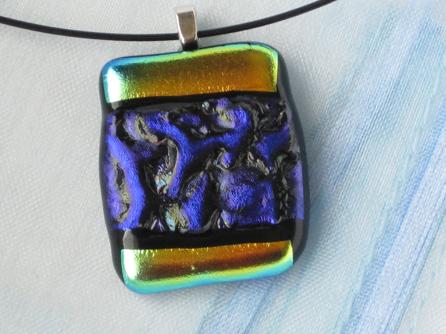 Unique fused dichroic glass pendant necklace