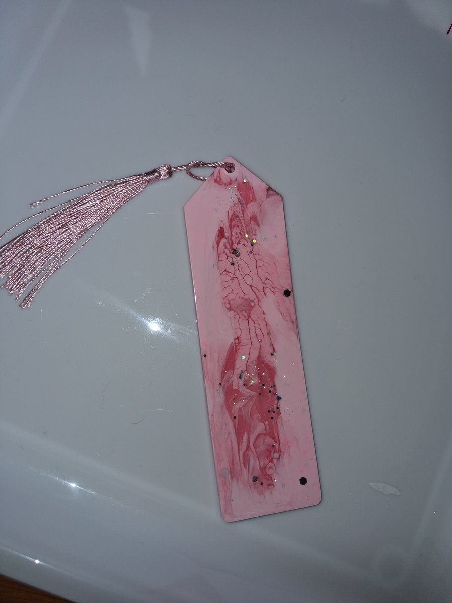 Handmade black pink epoxy resin bookmark